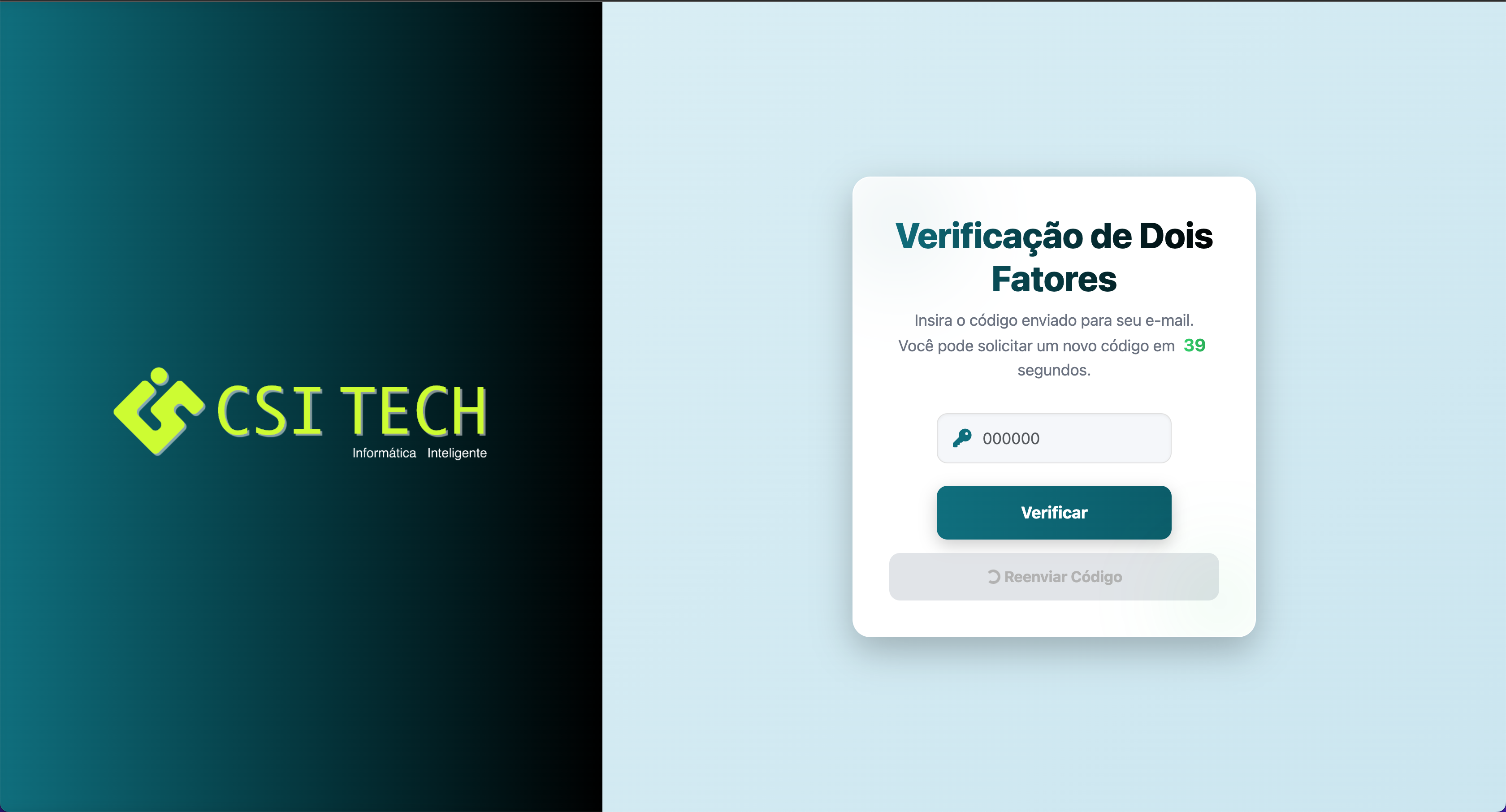 Tela de verificação com E-mail